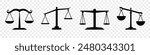 Balance scale or libra icon collection in black. Justice scales icons. Vintage scale in balance. Justice scales icon or risk evaluation symbol
