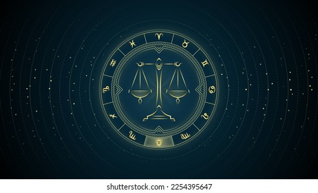 Balance, Scale Libra Zodiac Sign, Wheel of Twelve Symbol, Horoscope and Astrology, Fortune-Telling, Stellar Backdrop Background