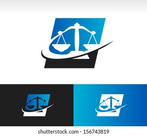 Balance scale logo icon with swoosh graphic element