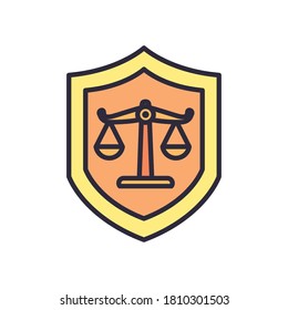 balance scale in shield line and fill style icon design, Law justice legal judgment and judical theme Vector illustration