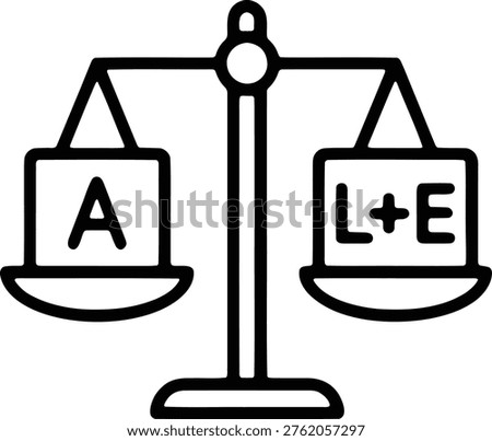 Balance scale showing Assets vs Liabilities and Equity accounting
