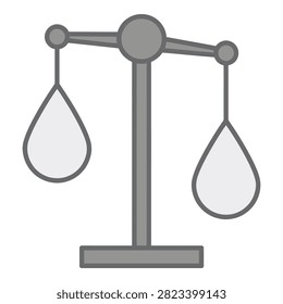 A balance scale with two empty teardrop shaped weighing pans hanging from either side, symbolizing equality and justice