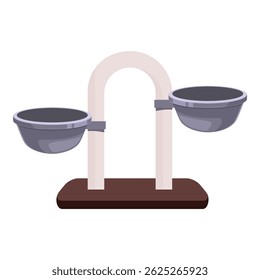 Balance scale with two metal bowls comparing weight showing equilibrium