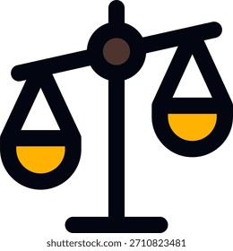 Diseño de Vector de escala de equilibrio en estilo moderno, justicia financiera y concepto de comparación económica, ilustración de decisión corporativa. Icono de línea llena