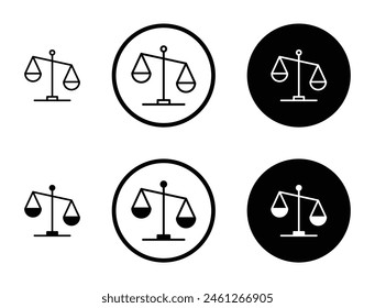 Balance Scale Vector Icon Set. Justice Equal Integrity Sign. Judicial Legal Symbol. Law Court Judgment Icon Suitable for Apps and Websites UI Designs.