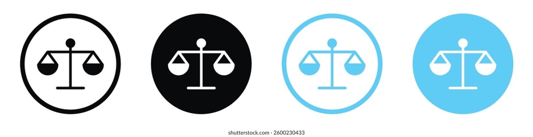 Balance scale vector icons in black and blue colors