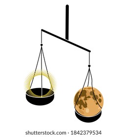 Balance scale weighing sun and moon. Creative concept.