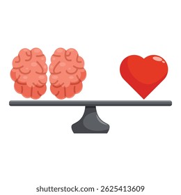 Balance scale weighing two human brains on one side and a red heart on the other side
