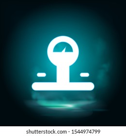 Balance, scales vector icon. Lighting blue smoke neon icon.