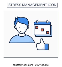 Balance schedule color icon. Create daily routine schedule. Avoid burnout. Mental health concept. Isolated vector illustration