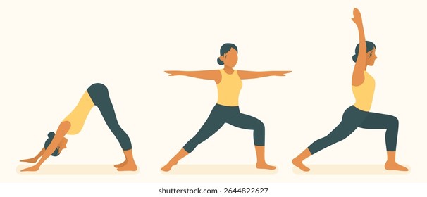 Balance set icon. Woman in wide standing pose with extended arms. Used in yoga and pilates for core control, stability, flexibility and full body engagement.