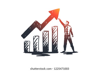 Balance sheet, analysis, financial, growth, graph concept. Hand drawn growth chart and manager concept sketch. Isolated vector illustration.