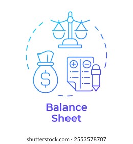 Balance sheet blue gradient concept icon. Financial statement, accounting. Banking, business. Round shape line illustration. Abstract idea. Graphic design. Easy to use in infographic, presentation