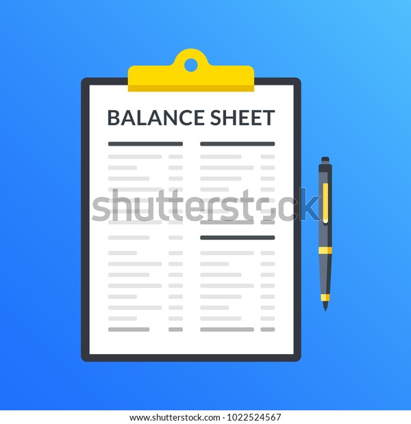 Balance sheet. Clipboard with financial\
statement, financial report and pen. Modern flat design graphic\
elements. Vector\
illustration