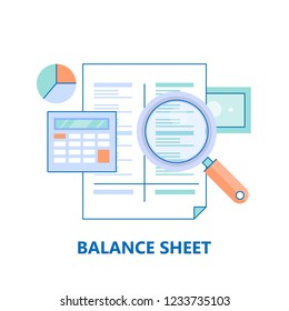 Balance Sheet, Financial Report With Calculator Vector Icon Isolated On White Background