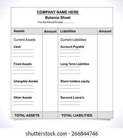 Balance Sheet Format, Unfill Paper Balance Invoice Form - Vector Eps10