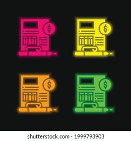 Balance Sheet four color glowing neon vector icon