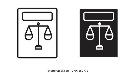 Icono del balance de situación en un diseño de Vector de trazo negro y versión sólida plana sobre fondo blanco