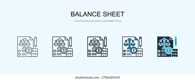 Ilustración vectorial de estilo diferente del icono del balance de situación