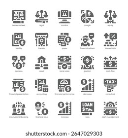 Paquete de iconos de hoja de balance para su Sitio web, móvil, presentación y diseño de logotipo. Diseño sólido del icono del balance. Ilustración gráfica de Vector y trazo editable.