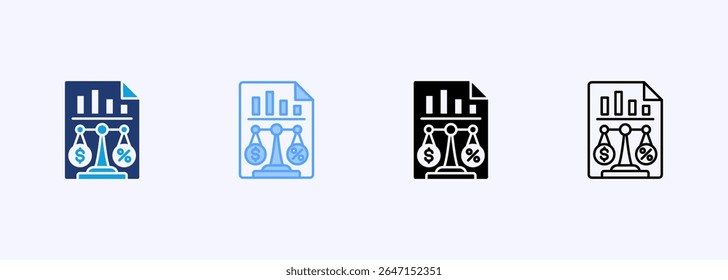 Conjunto de iconos de balance de situación Colección de estilos múltiples