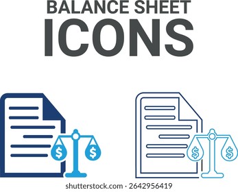 Balance sheet icons, Line art Vector illustration in thin line modern style of inspection-related icons: documentation, auditor, Audit icon set. Accounting line icons collection.