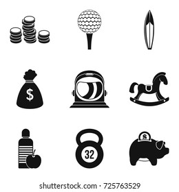 Balance sheet icons set. Simple set of 9 balance sheet vector icons for web isolated on white background