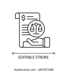 Balance Sheet Linear Icon. Financial Statement That Reports About Company Money Assets. Thin Line Customizable Illustration. Contour Symbol. Vector Isolated Outline Drawing. Editable Stroke