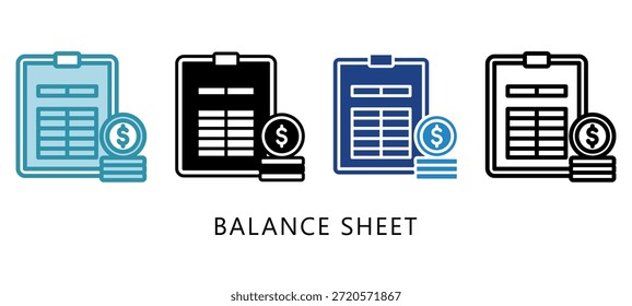 Icono de estilo múltiple de hoja de balance. Mini Ilustración Relacionada Con La Fiscalidad, Informe Financiero. Uso Para El Concepto Moderno, Ui, Web Ux Y Desarrollo De App.