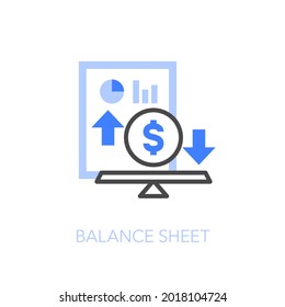 Balance sheet symbol with a paper of the financial balances and a weight symbol. Easy to use for your website or presentation.