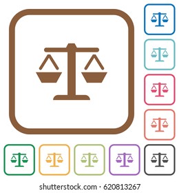 Balance simple icons in color rounded square frames on white background
