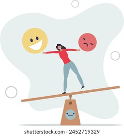 balance smile and sad face.control feeling between work stressed or sadness and happy lifestyle.flat vector illustration.