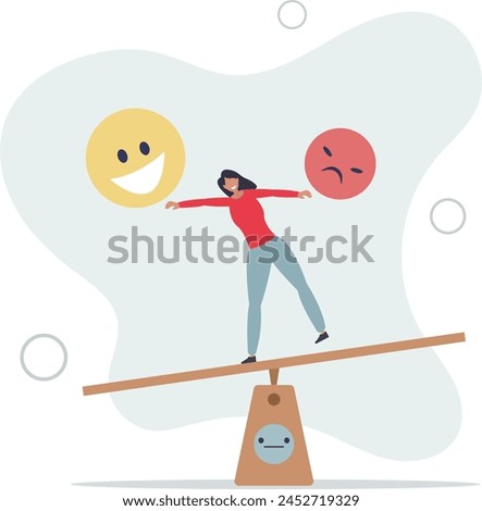 balance smile and sad face.control feeling between work stressed or sadness and happy lifestyle.flat vector illustration.