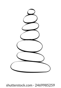 Balance stone pyramid silhouette. Pebble harmony tower in white color. Zen, meditation, relaxing or tranquility vector concept isolated on white background.