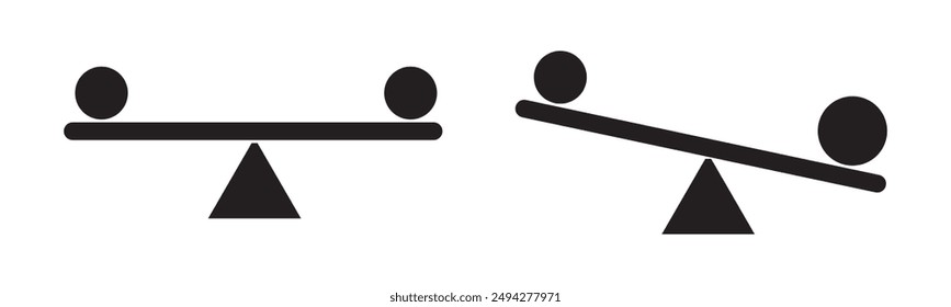 balance swing icon, playground seesaw vector icon set. Weightiness scales isolated on white background.