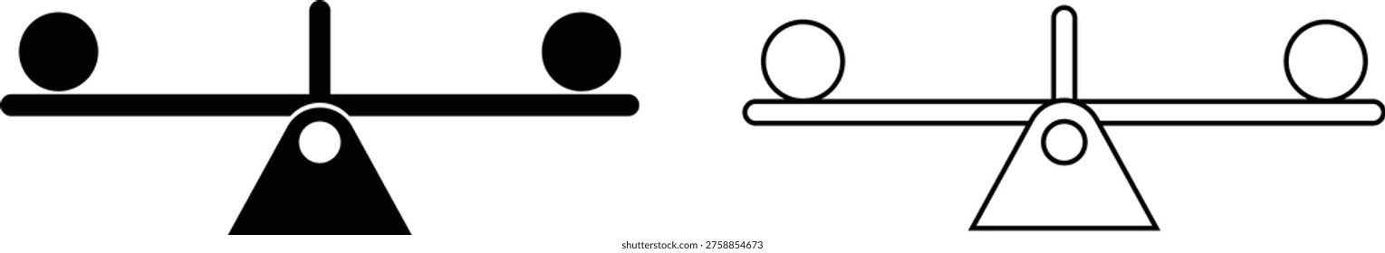 Balance swing icons set in flat and line styles. Playground seesaw vectors illustration suitable for web and mobile application showing balance and childhood fun isolated on transparent background.