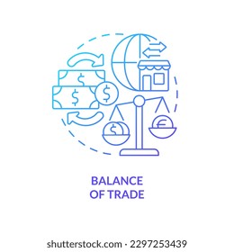 Balance of trade blue gradient concept icon. Goods import and export. Economic indicators example abstract idea thin line illustration. Isolated outline drawing. Myriad Pro-Bold font used