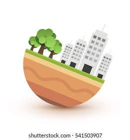 Balance of tree and building on the earth, paper art concept and world sustainable environment friendly idea, vector art and illustration.