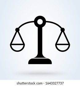Balance vector icon in line style. Justice scale, legal equality, law symbol. Business concept. Trade-off between money and time, or work and life.
