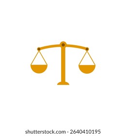 Balance vector icon. Scale shape symbol. Golden color design. White background object.