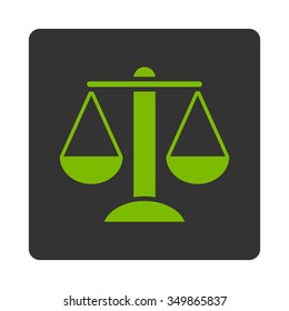 Balance vector icon. Style is flat rounded square button, eco green and gray colors, white background.