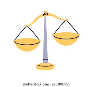 Balance, weight scales with empty pans. Old traditional mass weighing, measuring device with plates, dishes. Comparison, decision concept. Colored flat vector illustration isolated on white background