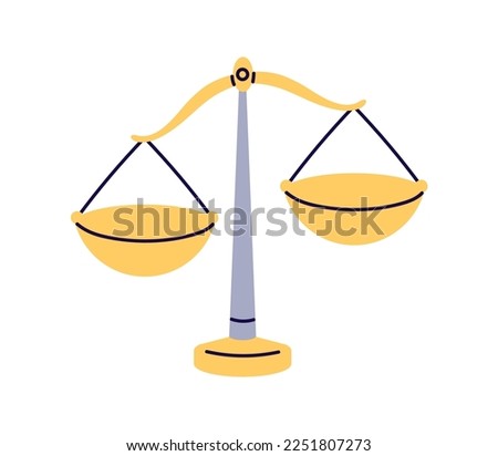 Balance, weight scales with empty pans. Old traditional mass weighing, measuring device with plates, dishes. Comparison, decision concept. Colored flat vector illustration isolated on white background