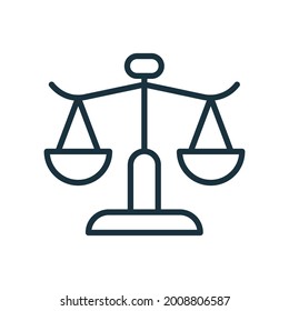 Balance Weight Scales Linear Icon. Civil Rights Icon. Law Scale Line Pictogram. Symbol of Judgment and Justice. Equality sign between Men and Women. Editable stroke. Vector illustration.