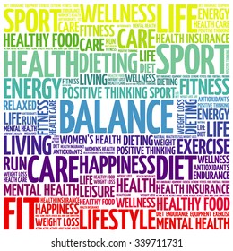 BALANCE word cloud background, health concept