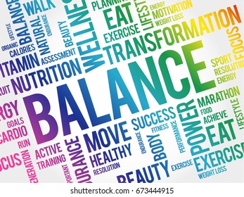 BALANCE word cloud collage, health concept background