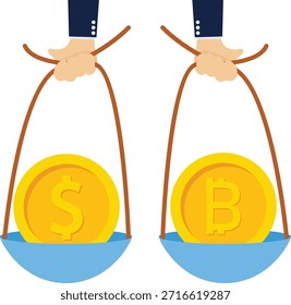 Equilibre su Cartera entre Bitcoin y dólares. El concepto de invertir en moneda. Comercio de divisas.

