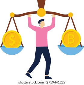 Equilibre su Cartera entre Bitcoin y dólares. El concepto de invertir en moneda. Comercio de divisas.

