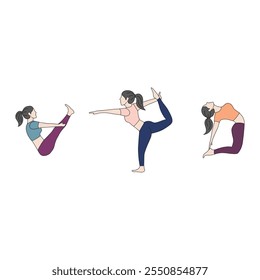 Balanceado 3 conjunto Yoga Pose Ilustração para projetos conscientes