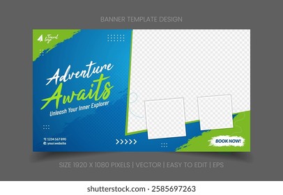 balanced banner abstract background for travel agency promotion with image replacement easy to edit great for vacation campaigns